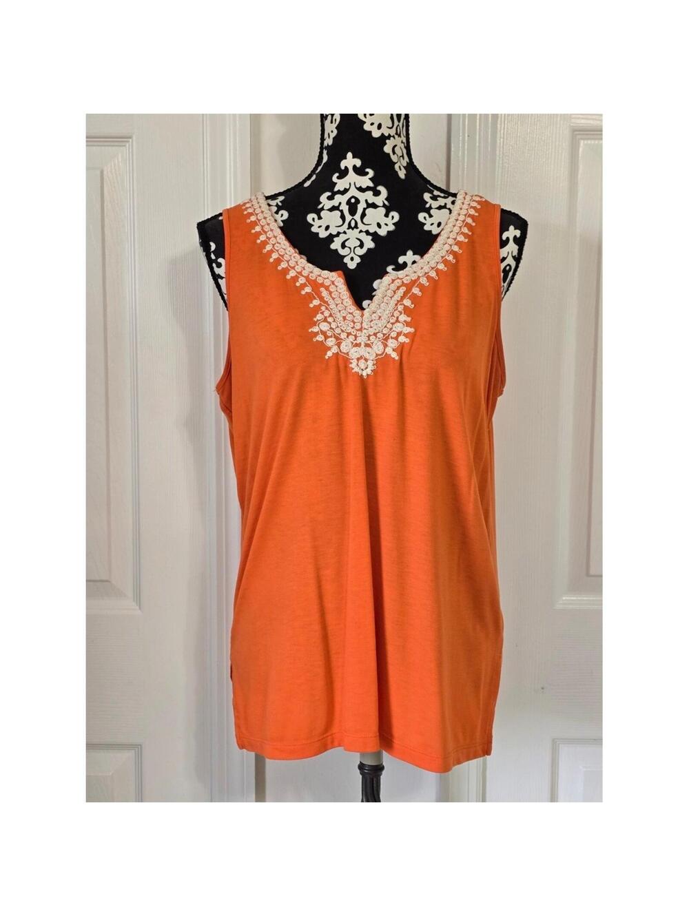 Liz Claiborne Orange Rayon Polyester Blend Top Women's Size L
